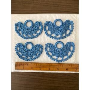 Set 4 vintage shade pulls crocheted blue Boho Cottagecore Retro Handmade Hygge